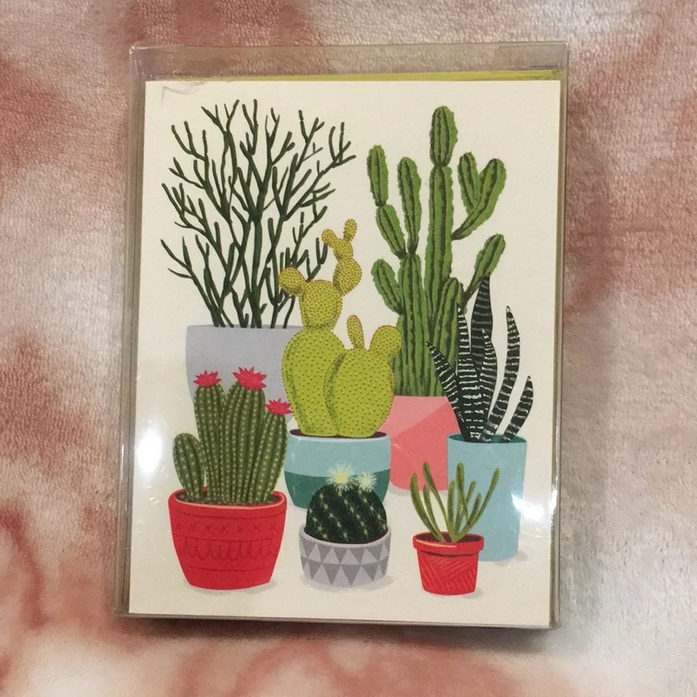 Cactus Succulent Note Card Set of 10 NWT with green envelopes recycled paper